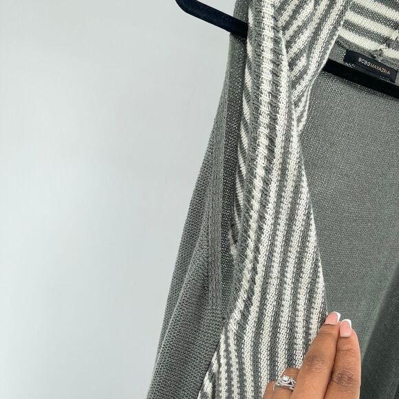 BCBGMaxazria Gray White Striped Sleeveless Open Front High Low Duster Cardigan - Picture 11 of 15